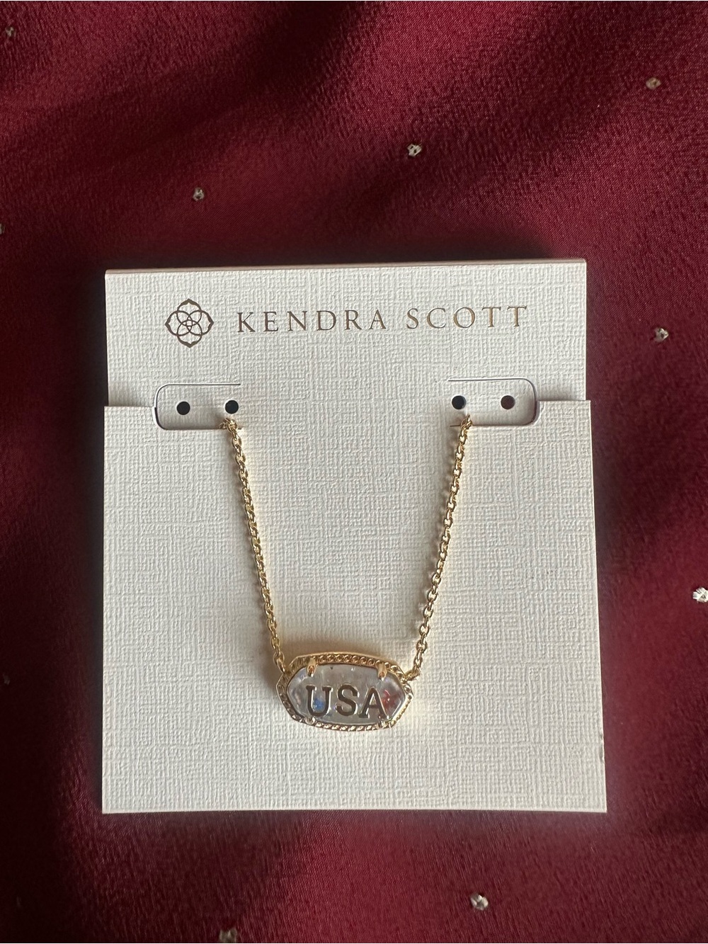 MWT! Kendra Scott Elisa USA Pendant Necklace Gold-tone, Red White & Blue
